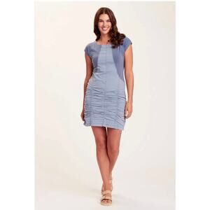 XCVI Women's Short Sleeve Wearables Aviana Ruched Dress Blue Gray Size Small
